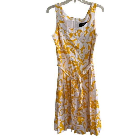 Connected Apparel Floral Yellow White Dress Belted Sleeveless Pleated 12 - Picture 6 of 10